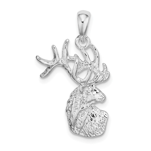 Sterling Silver Polished/Textured Deer Head Pendant