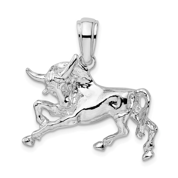 Sterling Silver Polished Raging Bull Pendant