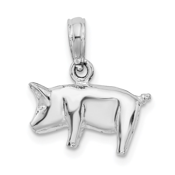 Sterling Silver Polished 3D Pig Pendant