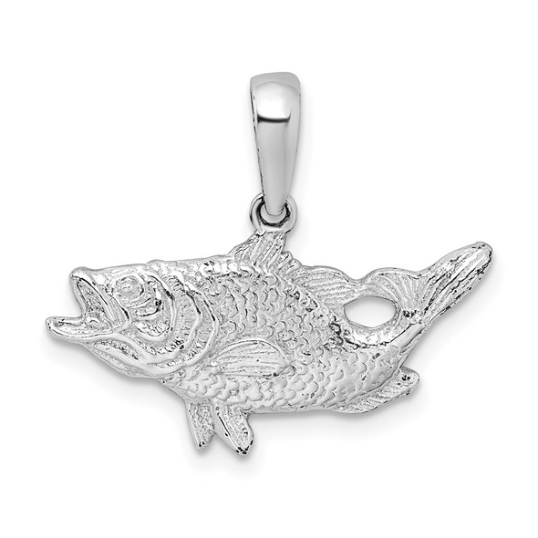 Sterling Silver Polished Open Mouth Bass Fish Pendant