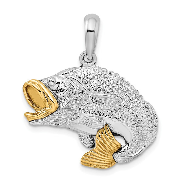 Sterling Silver Polished Jumping Bass w/14k Yellow Gold Accents Pendant