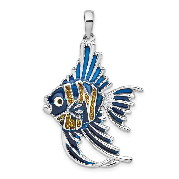 Sterling Silver Polished Enameled Angelfish Pendant