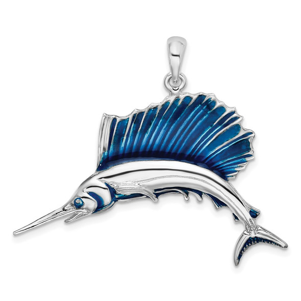 Sterling Silver Polished Enameled Sailfish Pendant