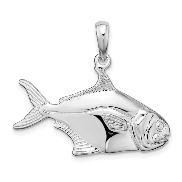 Sterling Silver Polished 3D Pompano Fish Pendant