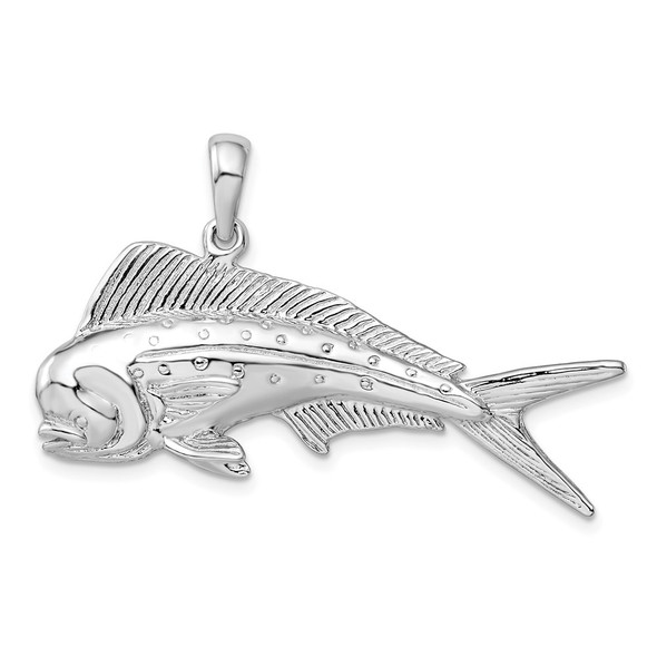 Sterling Silver Polished 3D Mahi-Mahi Fish Pendant