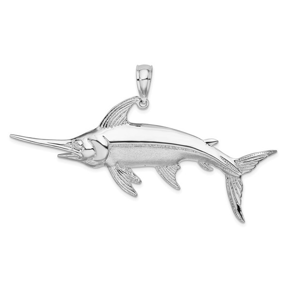 Sterling Silver Polished and Satin Swordfish Pendant QC10400