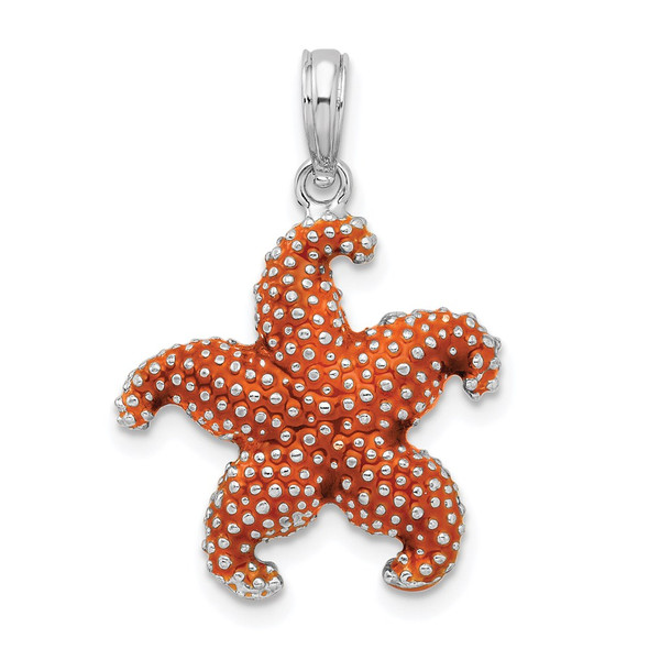 Sterling Silver Polished Enameled Orange Starfish Pendant QC10681