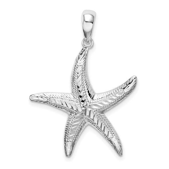 Sterling Silver Textured Diamond-cut Starfish Pendant