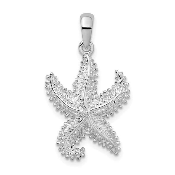 Sterling Silver Polished Beaded Starfish Pendant QC9837