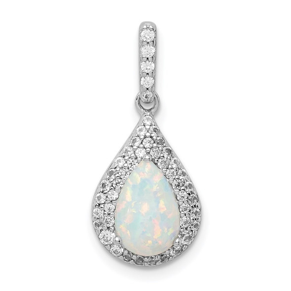 Sterling Silver Rhodium-Plated CZ & Synthetic Opal Pendant