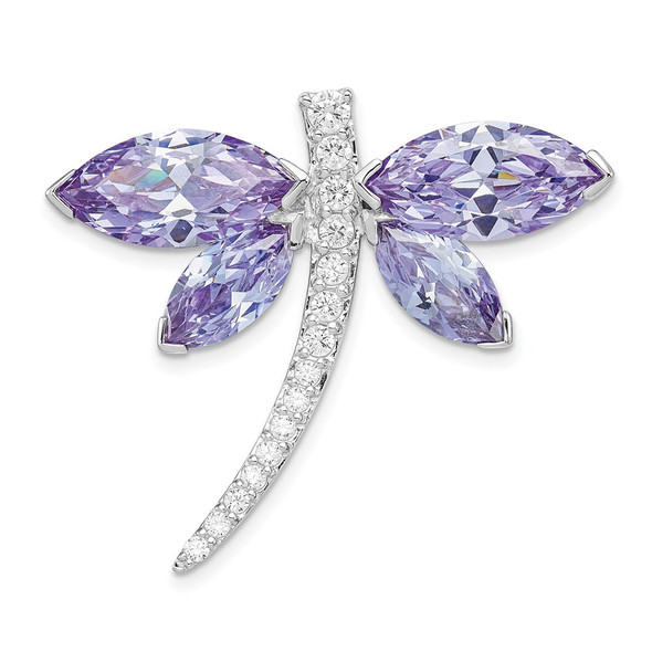 Sterling Silver Rhodium Plated Lavender CZ Dragonfly Slide Pendant