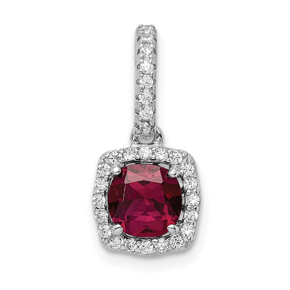 Sterling Silver Rhodium-plated Created Corundum and White CZ Pendant