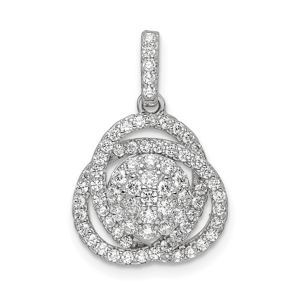 Sterling Silver Polished Rhodium-plated CZ Knot Pendant