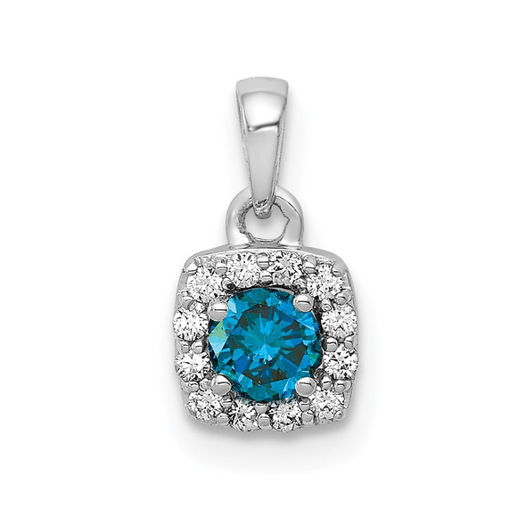 14k White Gold 1/3ctw. Blue/White Diamond Square Pendant