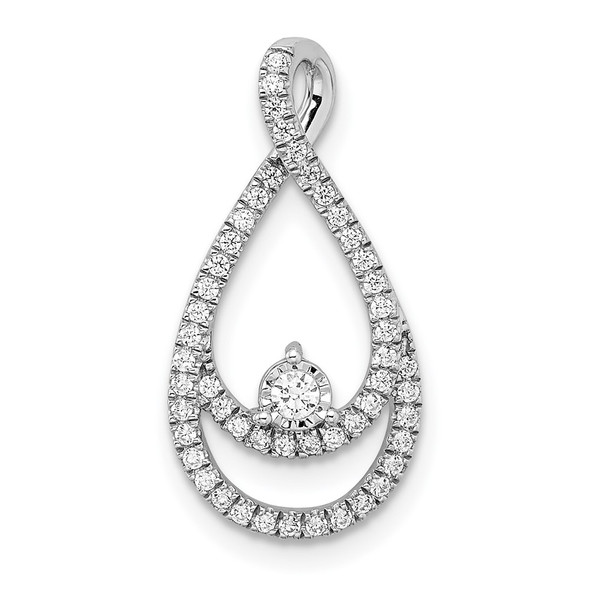 14k White Gold Diamond Teardrop Chain Slide Pendant