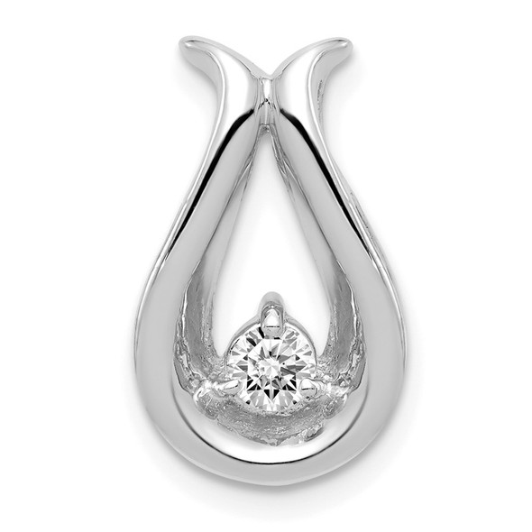 14k White Gold 3.4mm A Diamond Teardrop Shape Chain Slide Pendant