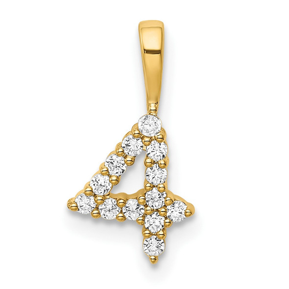 14k Yellow Gold Diamond Number 4 Pendant