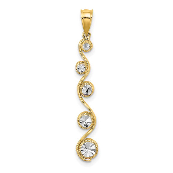 14k Yellow Gold w/Rhodium Diamond-cut Diagonal Swirl Pendant