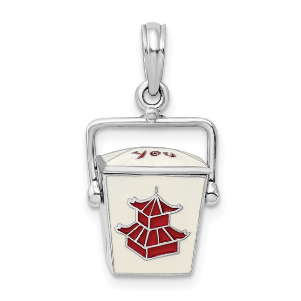 Sterling Silver Polish 3D Moveable Enamel Chinese Takeout Pendant
