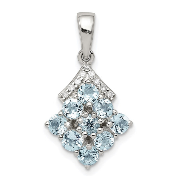 Sterling Silver Rhodium Plated Diamond & Aquamarine Pendant