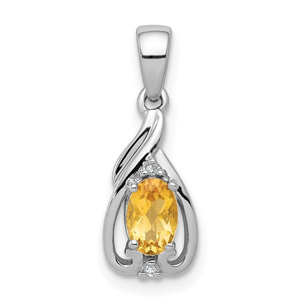 Sterling Silver Rhodium Plated Diamond & Citrine Oval Pendant QP2982CI