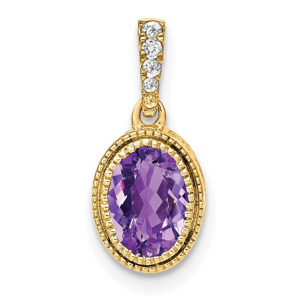 14k Yellow Gold Oval Amethyst and Diamond Pendant