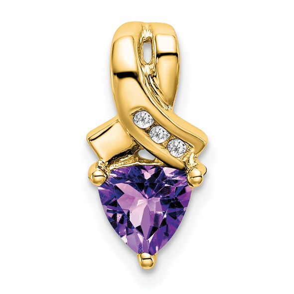 14k Yellow Gold Trillion Amethyst and Diamond Pendant