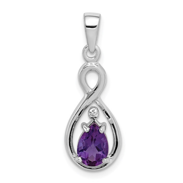 Sterling Silver Rhodium Plated Diamond and Amethyst Teardrop Pendant QP2966AM