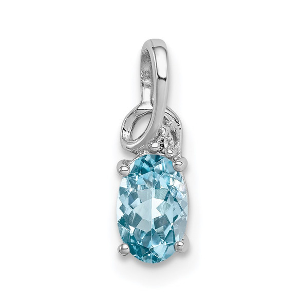 Sterling Silver Rhodium Plated Diamond & Sky Blue Topaz Oval Pendant QP2986BT