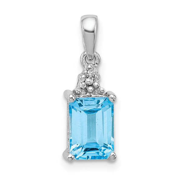 Sterling Silver Rhodium-plated Light Swiss Blue Topaz & Diamond Pendant QDX541