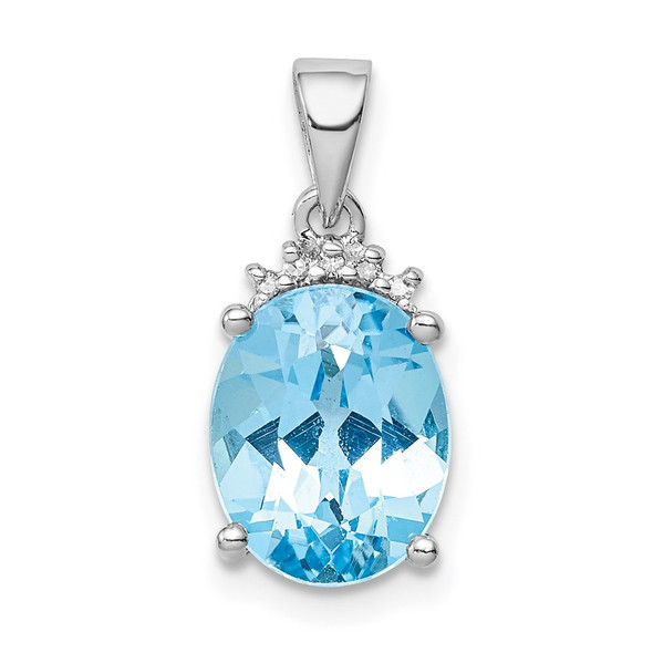 Sterling Silver Rhodium-plated Sky Blue Topaz Diamond Pendant