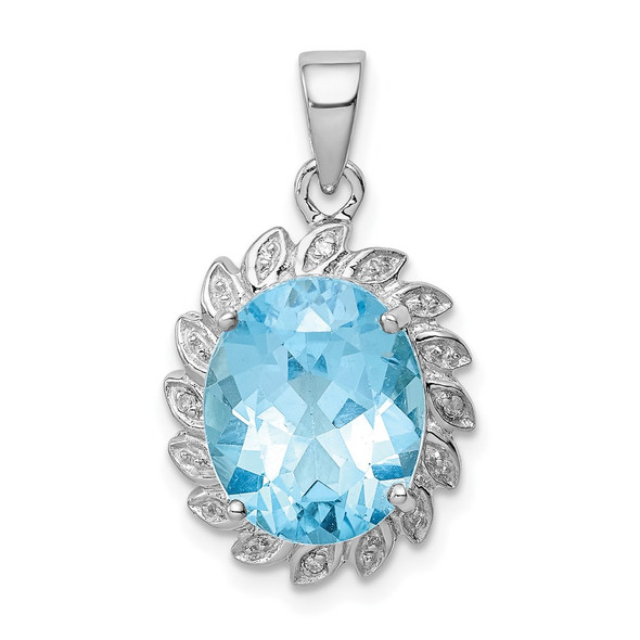 Sterling Silver Rhodium Light Swiss Blue Topaz Diamond Pendant QDX526