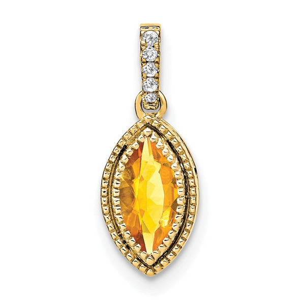 14k Yellow Gold Marquise Citrine and Diamond Pendant