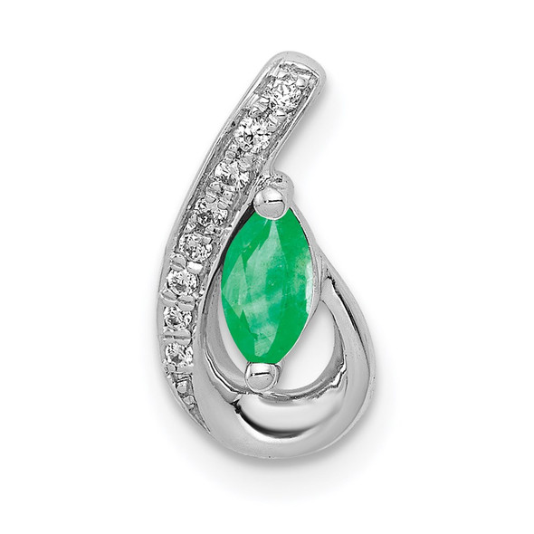 14k White Gold Teardrop Diamond and Emerald Pendant