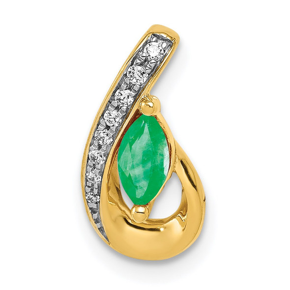 14k Yellow Gold Teardrop Diamond and Emerald Pendant