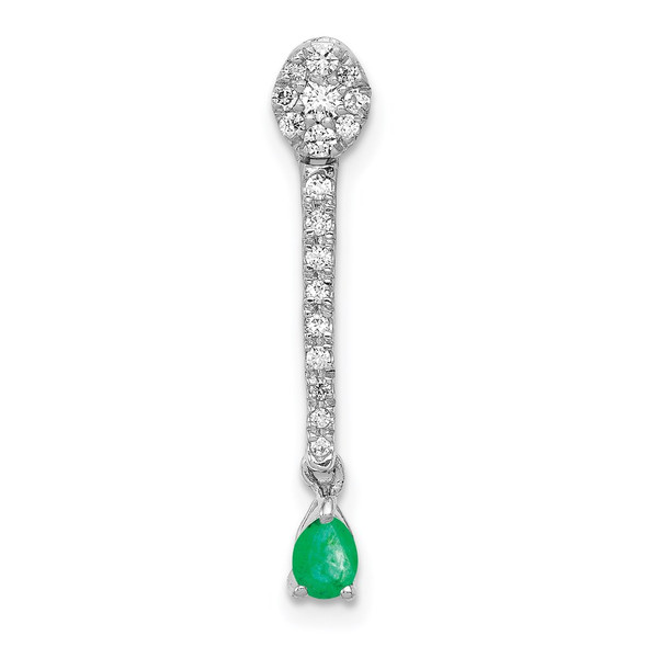 14k White Gold Diamond and Teardrop Emerald Fancy Pendant