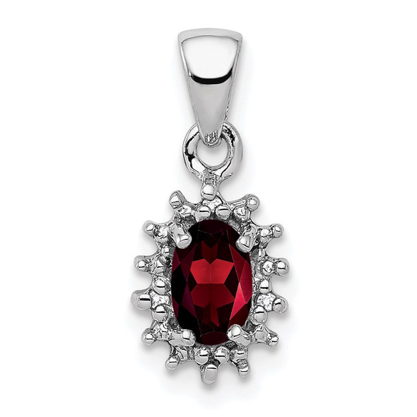 Sterling Silver Rhodium Garnet & Diamond Pendant QDX599