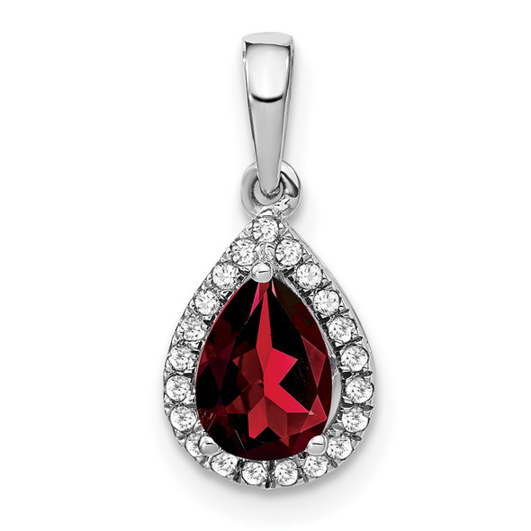 14k White Gold Pear Garnet and Diamond Halo Pendant