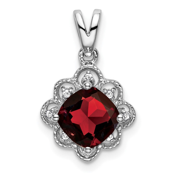 14k White Gold Garnet and Diamond Scalloped Pendant