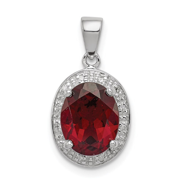 Sterling Silver Rhodium Garnet & Diamond Pendant QDX584