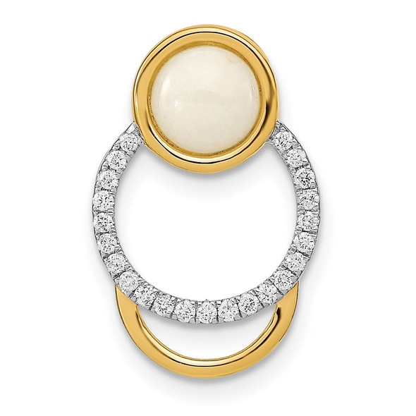 14k Yellow Gold Polished Diamond & Opal Circle Chain Slide Pendant