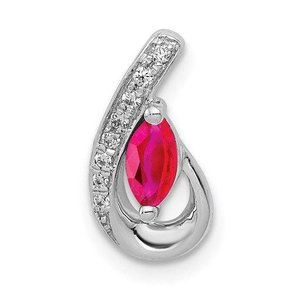 14k White Gold Diamond and .28ctw Ruby Teardrop Chain Slide Pendant