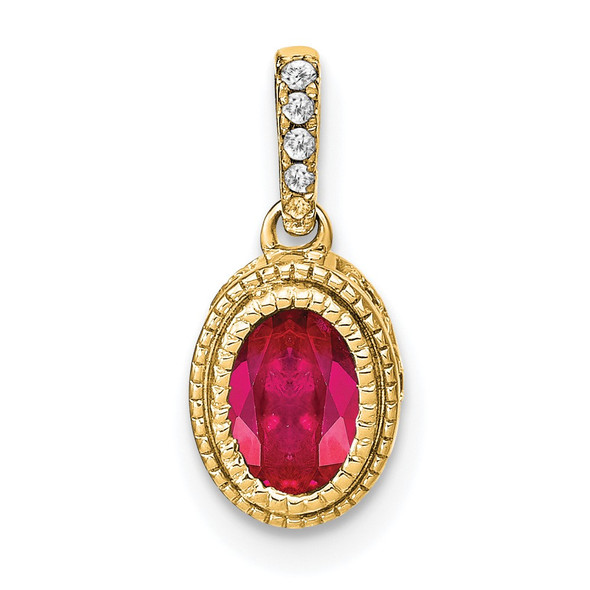 14k Yellow Gold Oval Ruby and Diamond Pendant