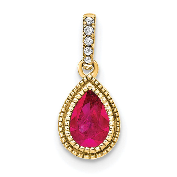 14k Yellow Gold Pear Ruby and Diamond Pendant