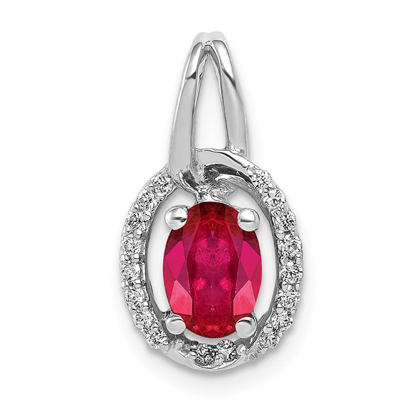 14k White Gold Diamond and .86ctw Ruby Oval Halo Pendant