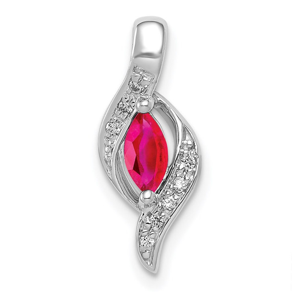 14k White Gold Diamond and Marquise .25ctw Ruby Pendant