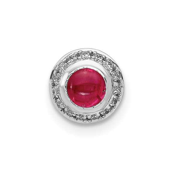 14k White Gold Diamond and Cabochon .38ctw Ruby Halo Chain Slide Pendant
