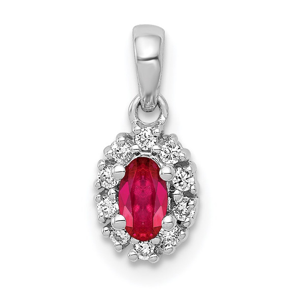 14k White Gold Diamond and .32ctw Oval Ruby Halo Pendant