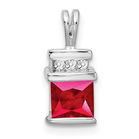 14k White Gold Square Ruby and Diamond Pendant