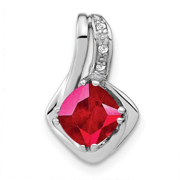 14k White Gold Created Ruby and Diamond Pendant